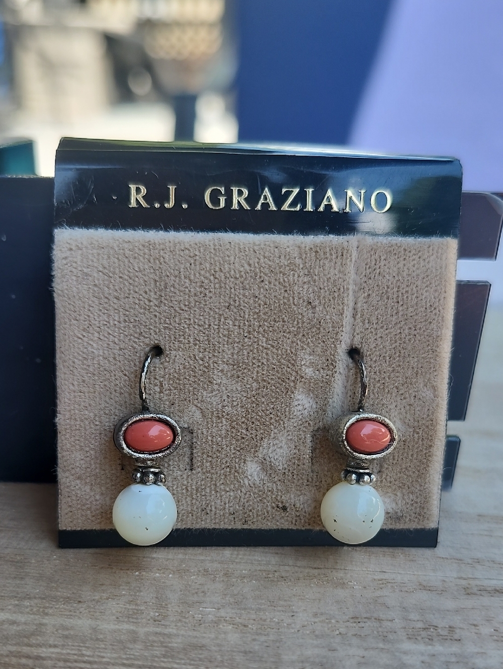 R.J. Graziano Coral and Cream Stone Drop Earrings
